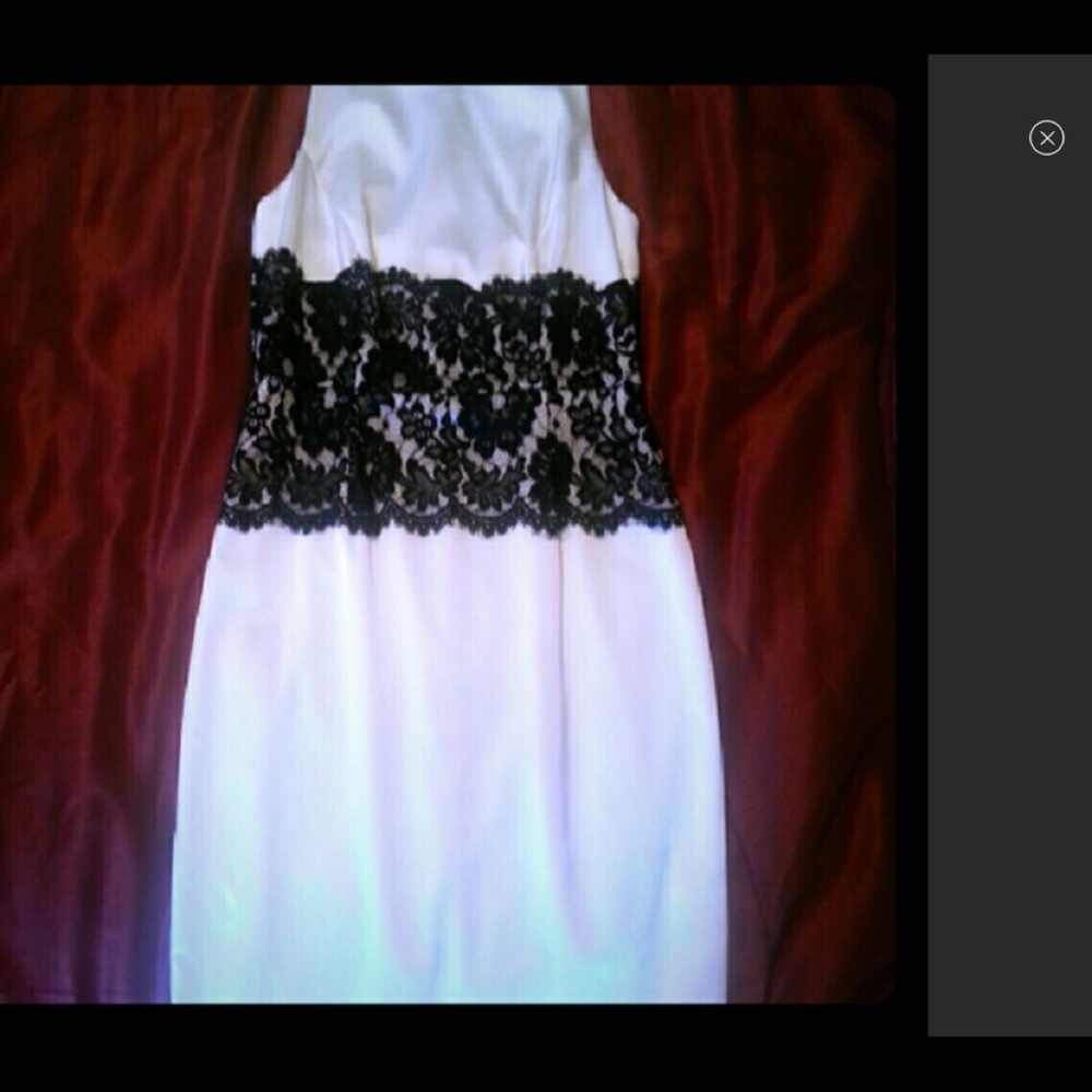 Ivory Satin Sheath w/Black Lace Embellished Waist